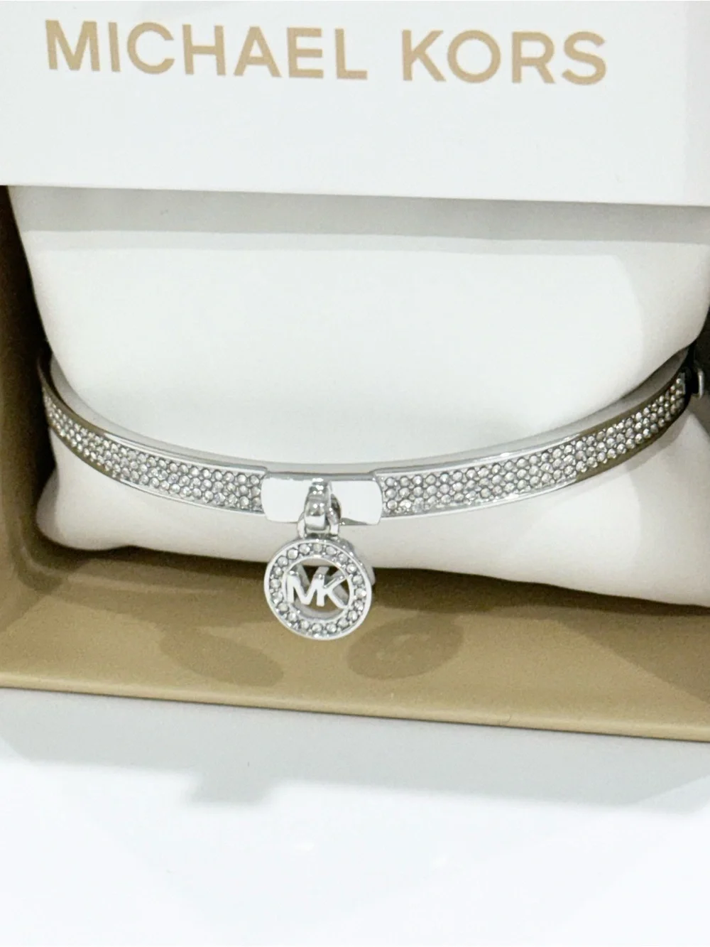 Michael Kors Pavé Logo Silver-Tone Bangle Bracelet